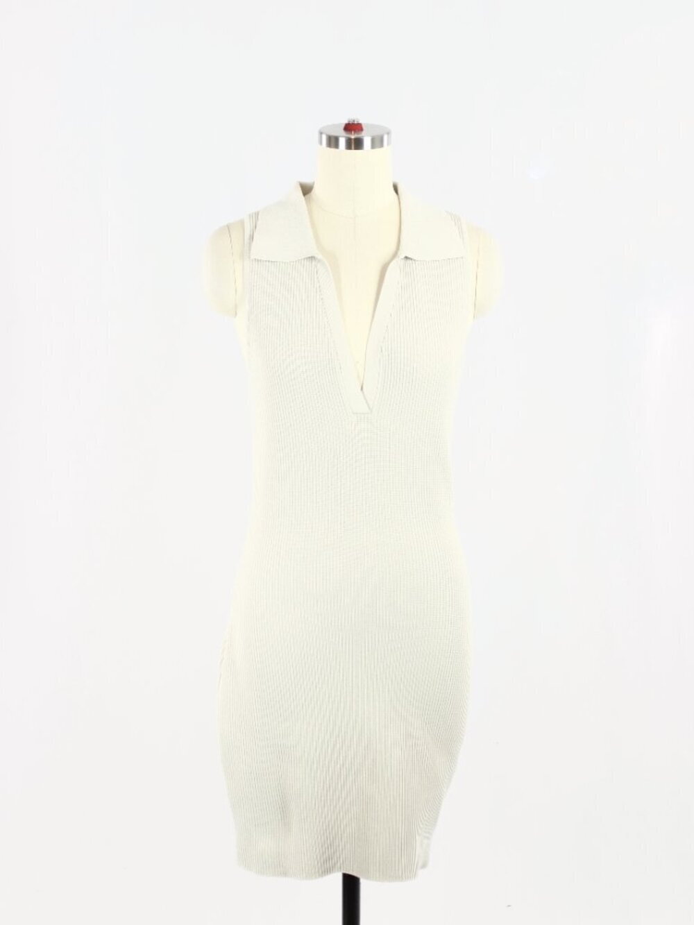 NWOT Aritzia BABATON Sculpt Knit Matte Pearl Ribbed Polo Neck Mini Dress, Size M